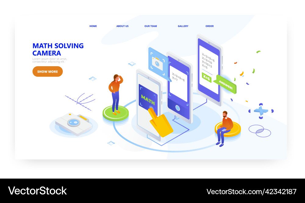 Math solving camera landing page design website Math solving camera landing page design website vector image