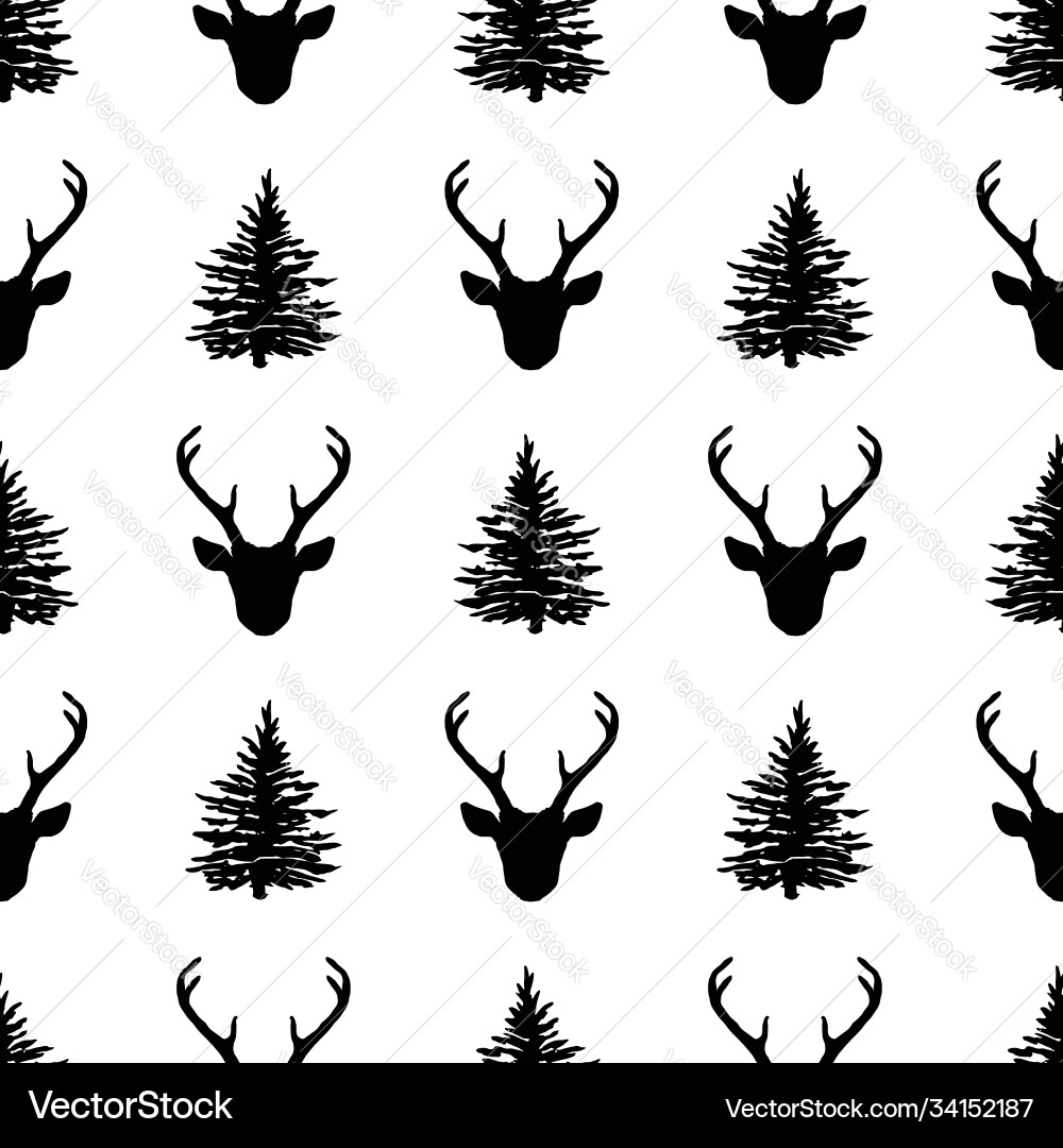 Seamless pattern with deer heads and trees Vector Image