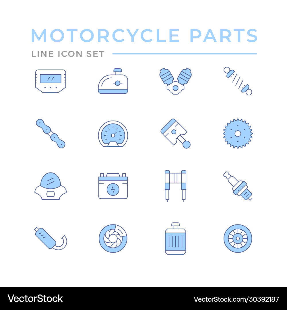 Set color line icons motorcycle parts Set color line icons motorcycle parts vector image