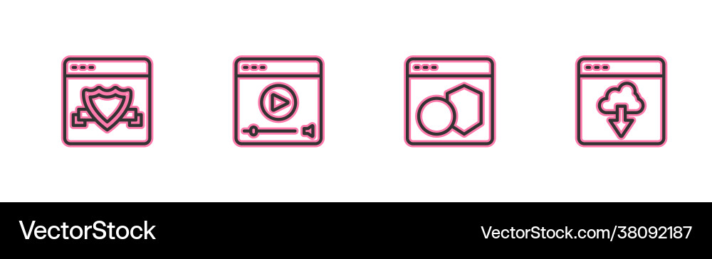 Set line browser with shield software online Set line browser with shield software online vector image