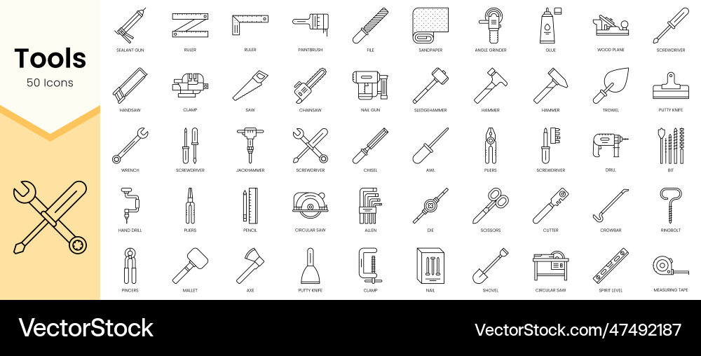 Simple outline set oftools icons linear style Simple outline set oftools icons linear style vector image