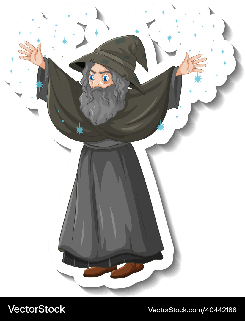 Alte Wizard Cartoon Charakter Aufkleber Alte Wizard Cartoon Charakter Aufkleber vektorbild