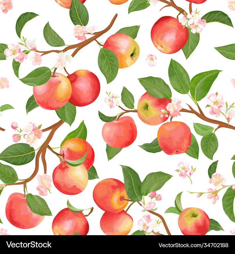 Boho botanical apple seamless pattern vector image