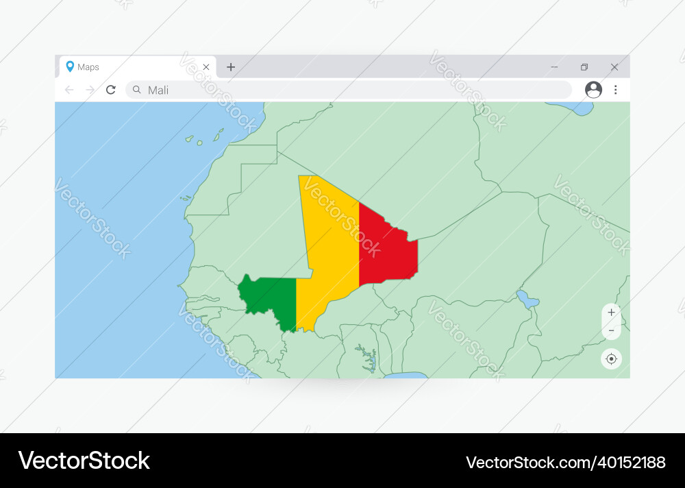Browser window with map of mali searching vector image