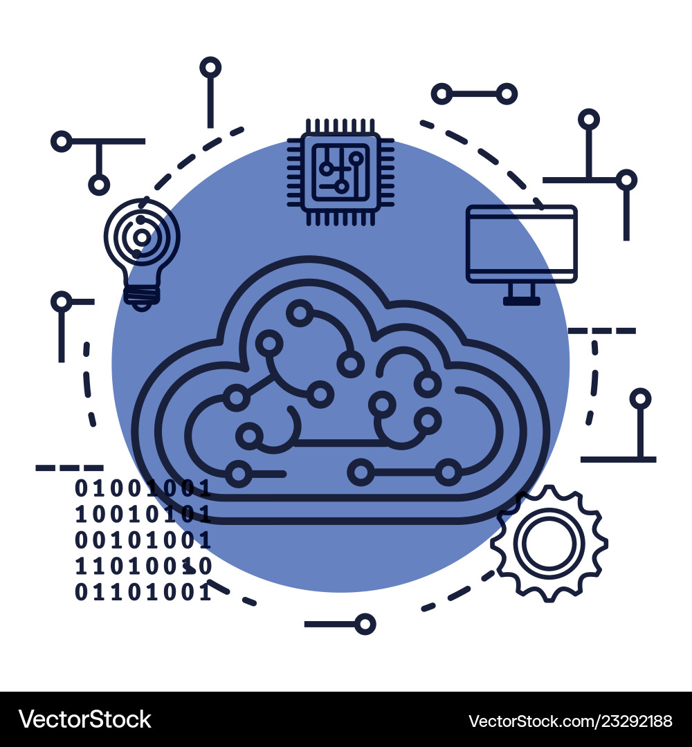 Cloud computing with artificial intelligence icons Cloud computing with artificial intelligence icons vector image