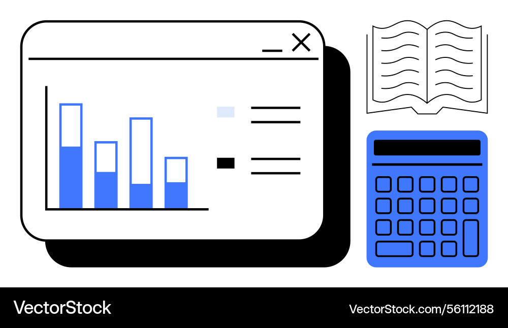 Digital bar chart calculator and open book Vector Image