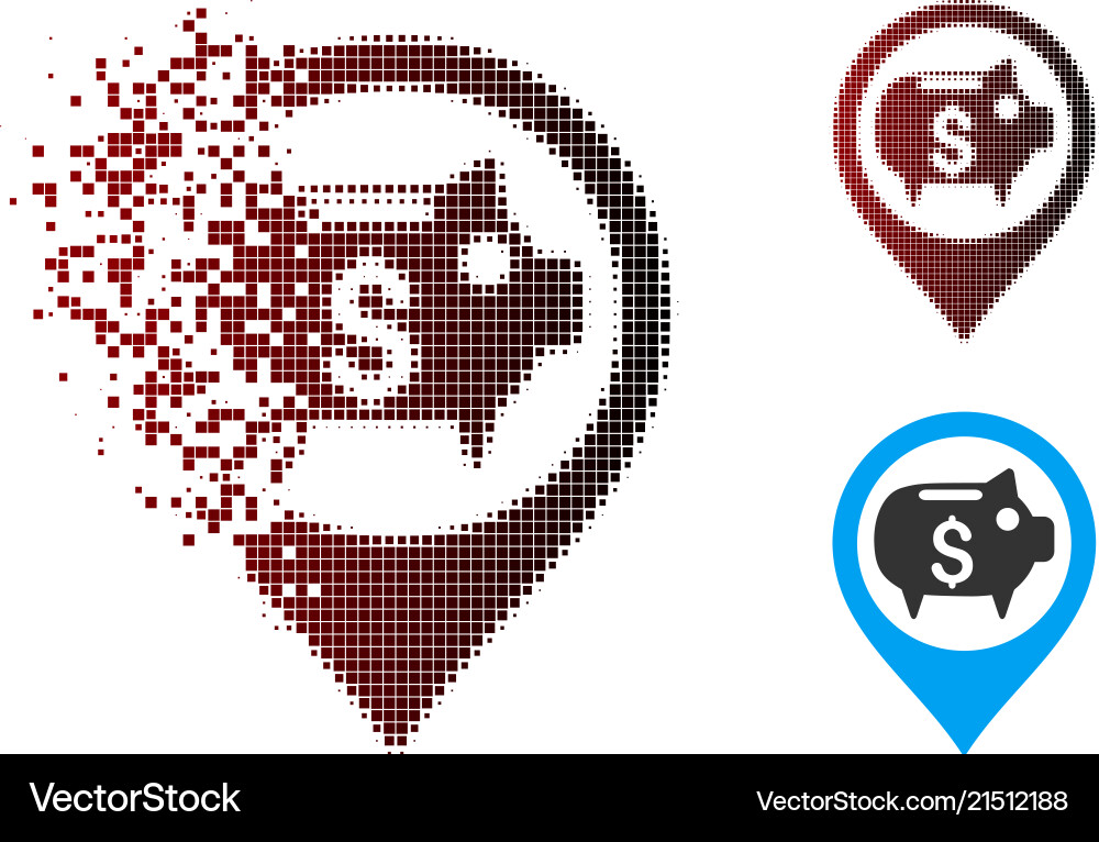 Disintegrating pixel halftone bank map marker icon Disintegrating pixel halftone bank map marker icon Vector Image