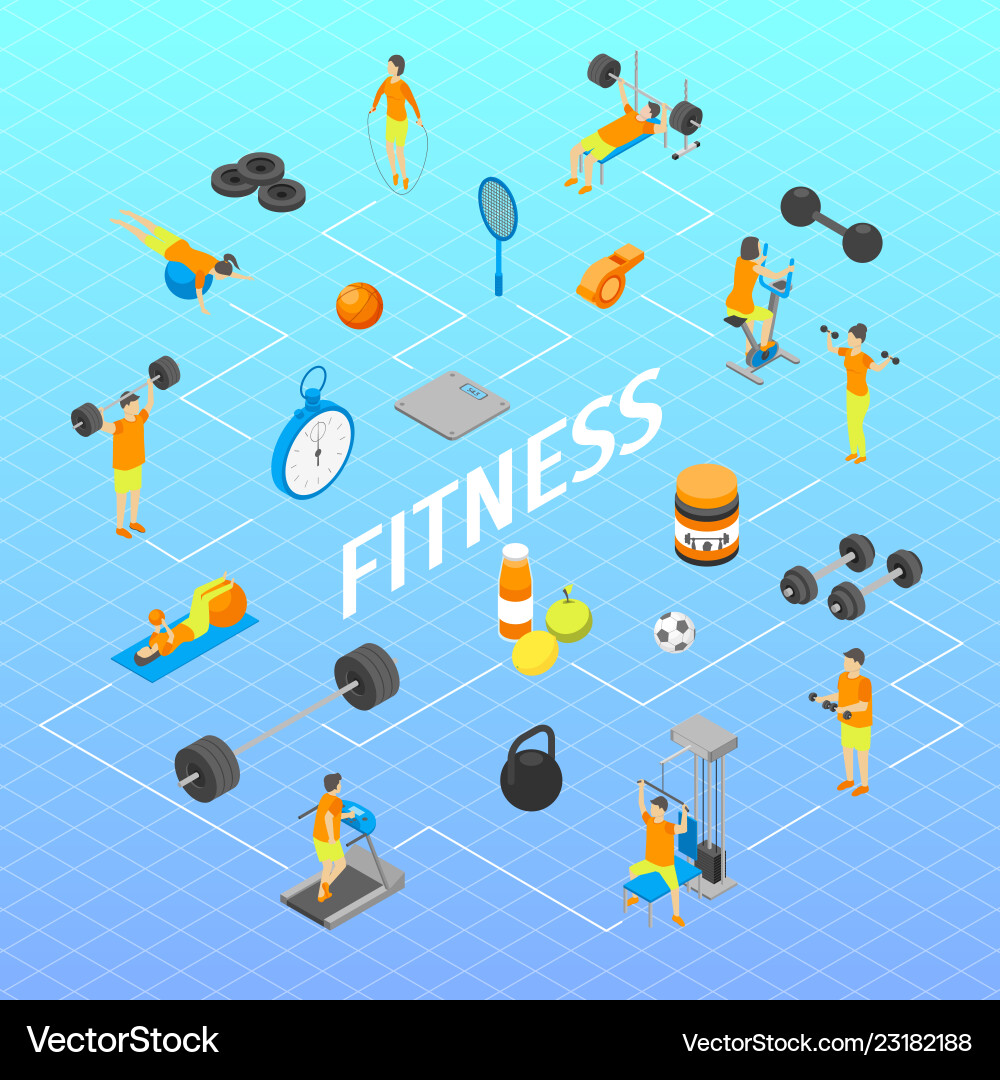 Fitness club infographics concept 3d isometric Fitness club infographics concept 3d isometric vector image