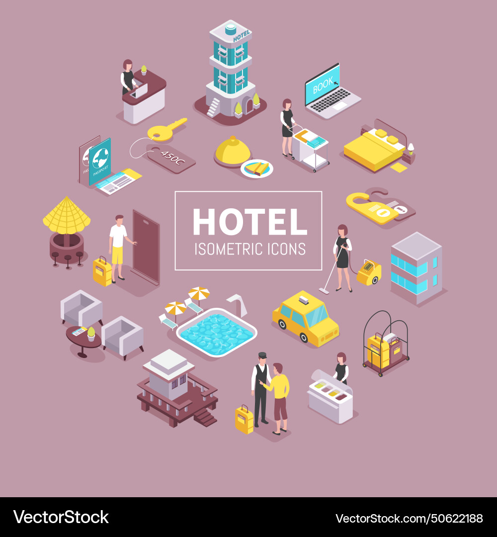 Hotel isometric composition Royalty Free Vector Image