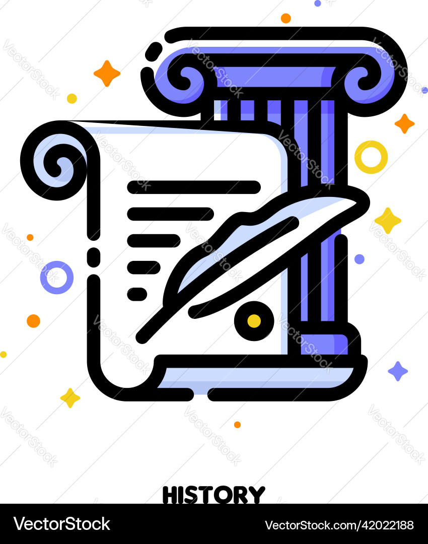 Icon of manuscript with quill and ionic column Icon of manuscript with quill and ionic column Vector Image