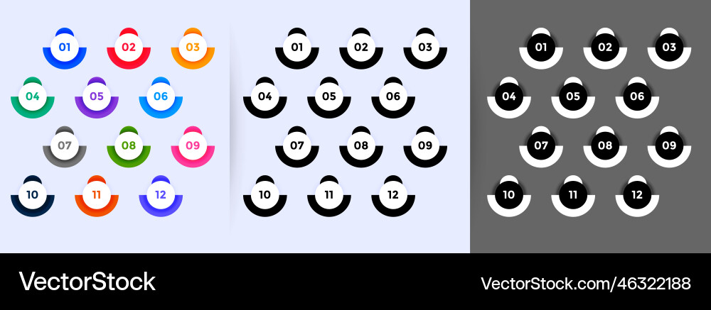 Number bullet points set from one to twelve vector image