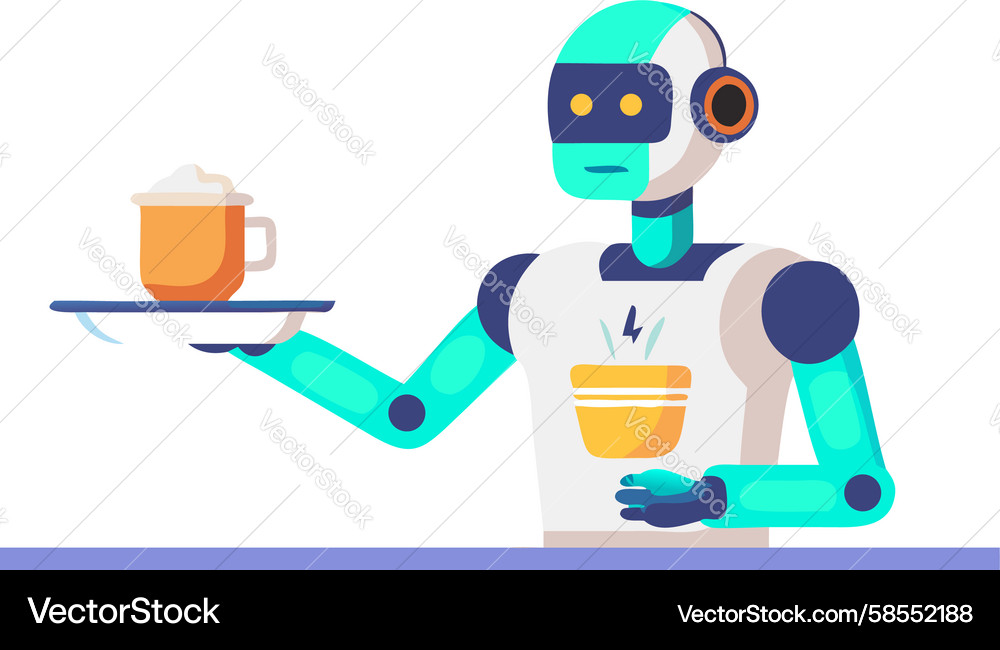 Robot Serving Hot Drink - Automation Vector Image