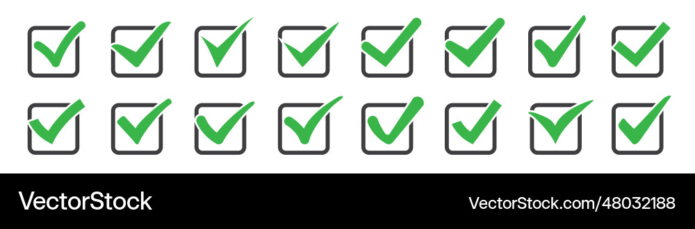 Set of check marks or ticks in boxes vector image