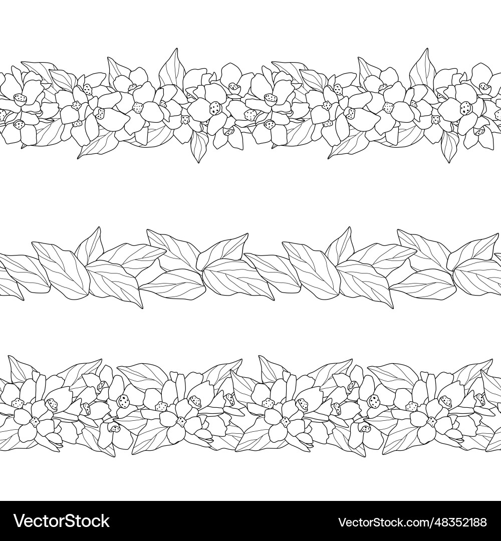 Set of three seamless border patterns with flowers Vector Image