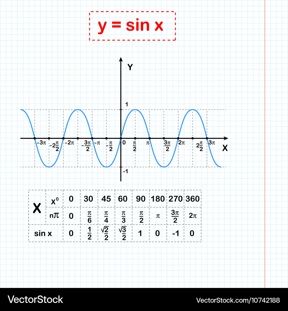 Sin function on sheet of paper Vector Image