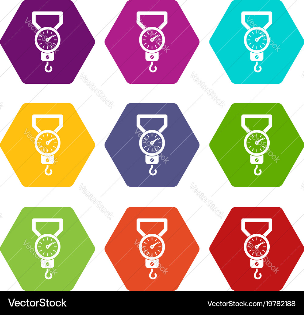 Spring scale icon set color hexahedron vector image