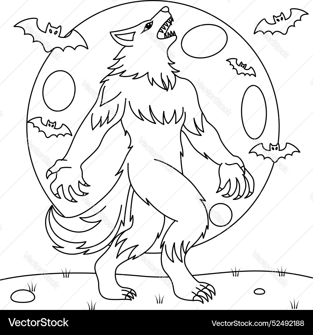 Werewolf howling under the full moon colouring Werewolf howling under the full moon colouring vector image