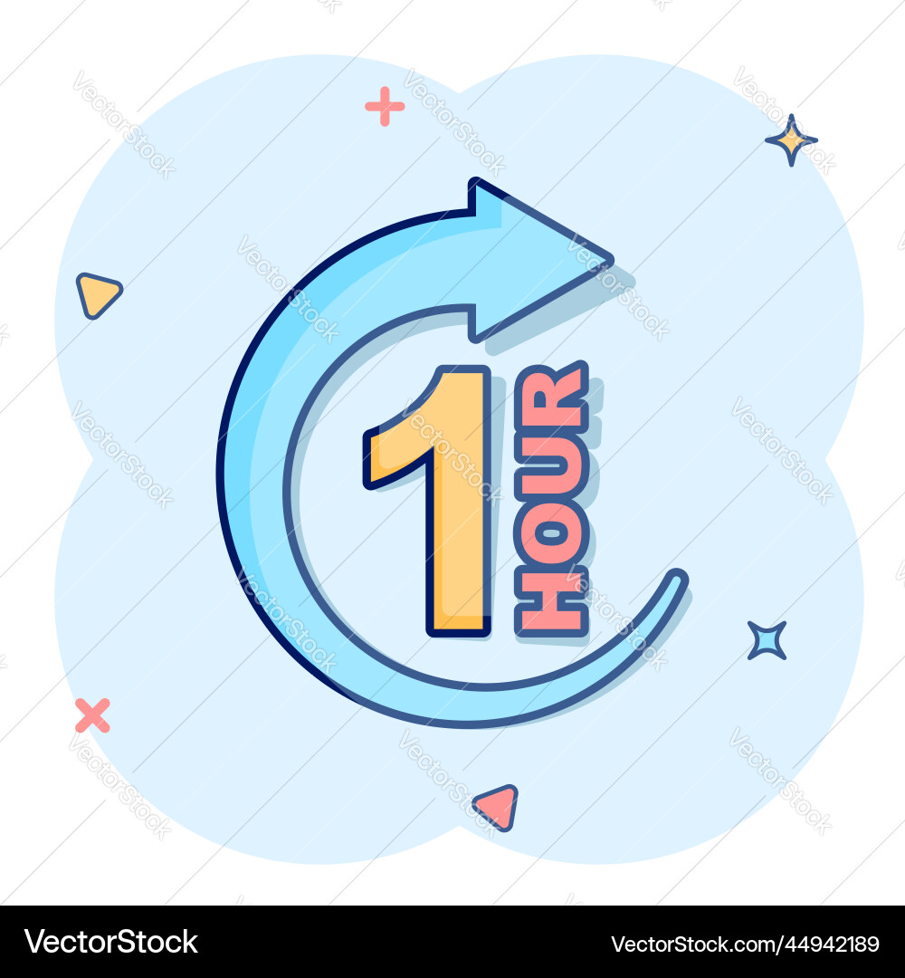 1 hour clock icon in comic style timer countdown Vector Image