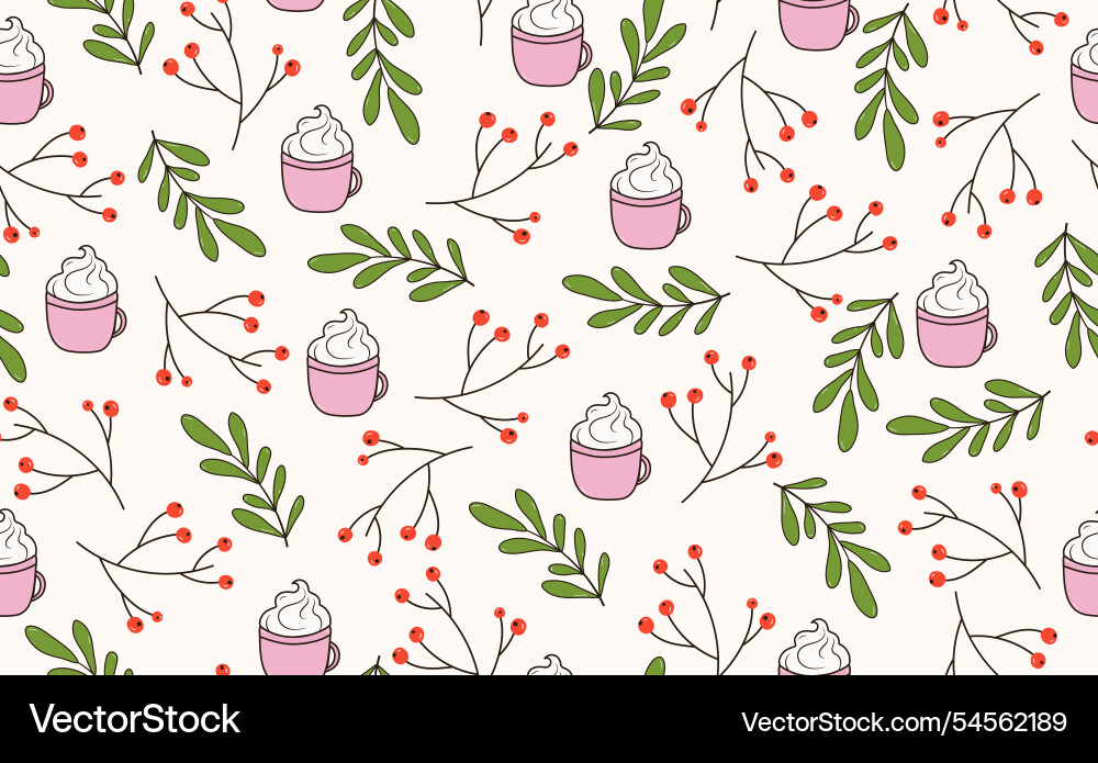 Christmas seamless pattern with rowan branch Christmas seamless pattern with rowan branch Vector Image
