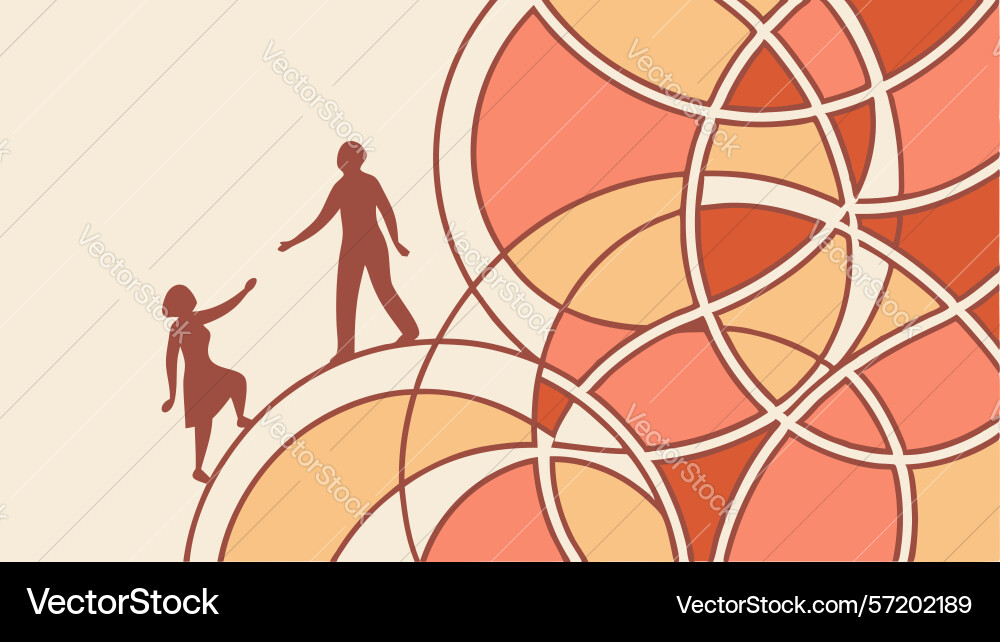 Community connection figures in abstract circles vector image