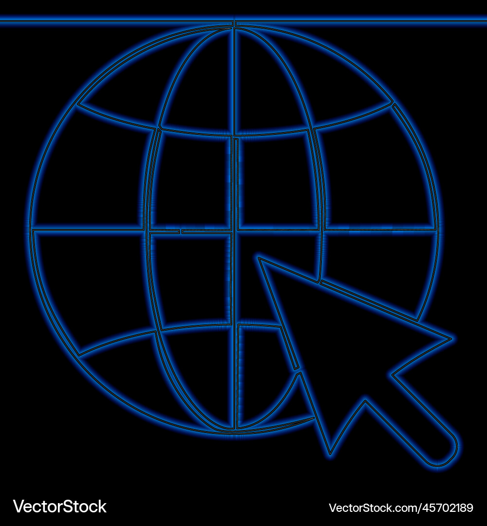 Continuous line drawn globe with arrow cursor neon Continuous line drawn globe with arrow cursor neon Vector Image