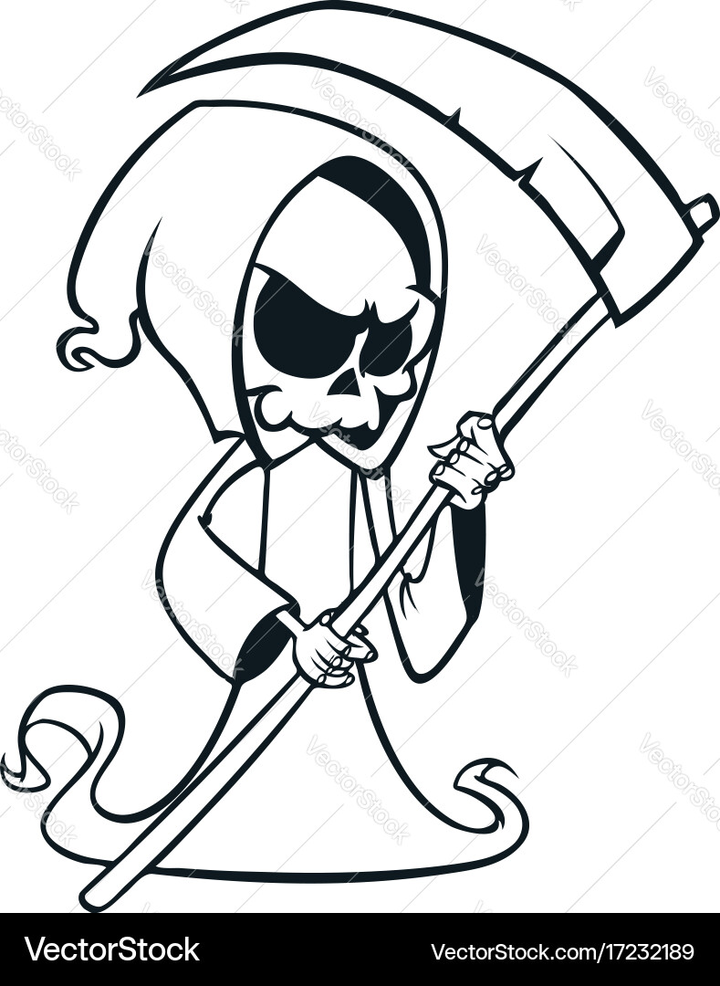 Cute Cartoon Grim Reaper with Scythe Vector Image