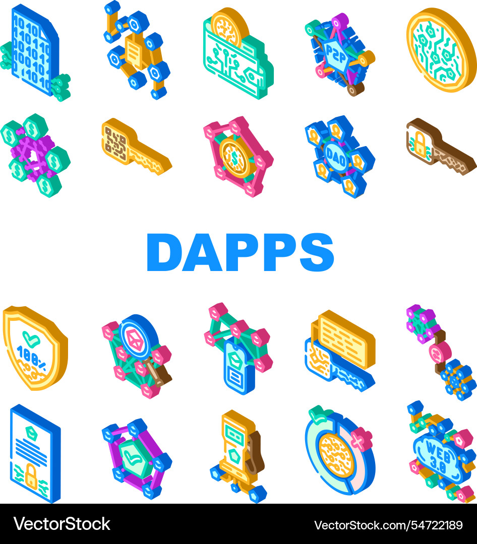Decentralized applications dapps icons set Decentralized applications dapps icons set vector image