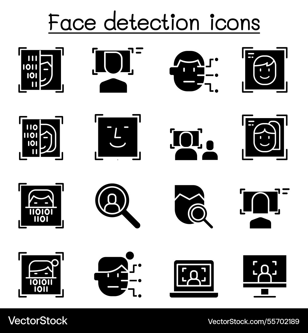 Face detection recognition icon set in glyph Vector Image