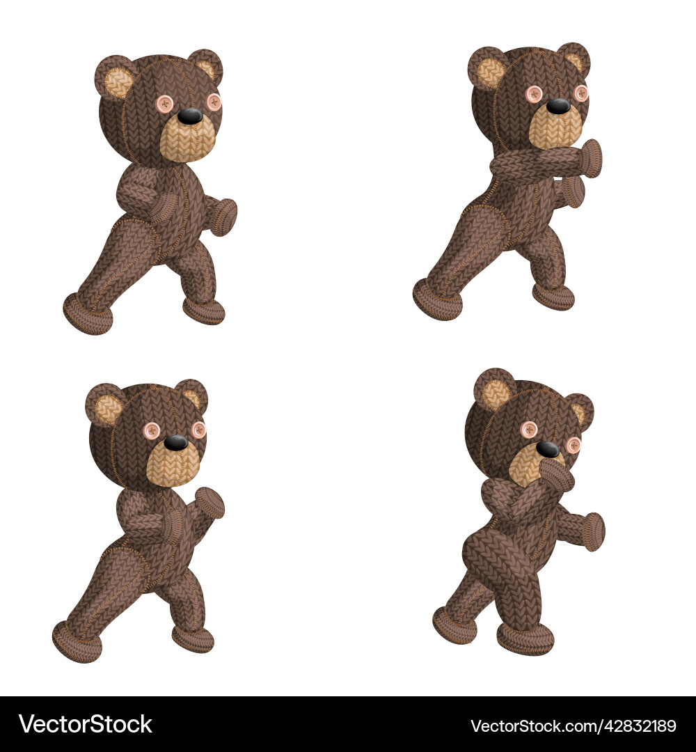 Image of a set four knitted bears in various Vector Image