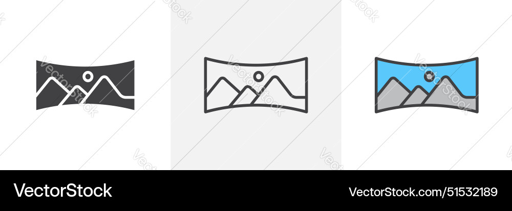 Panoramic icon set 360 angle virtual view symbol Vector Image