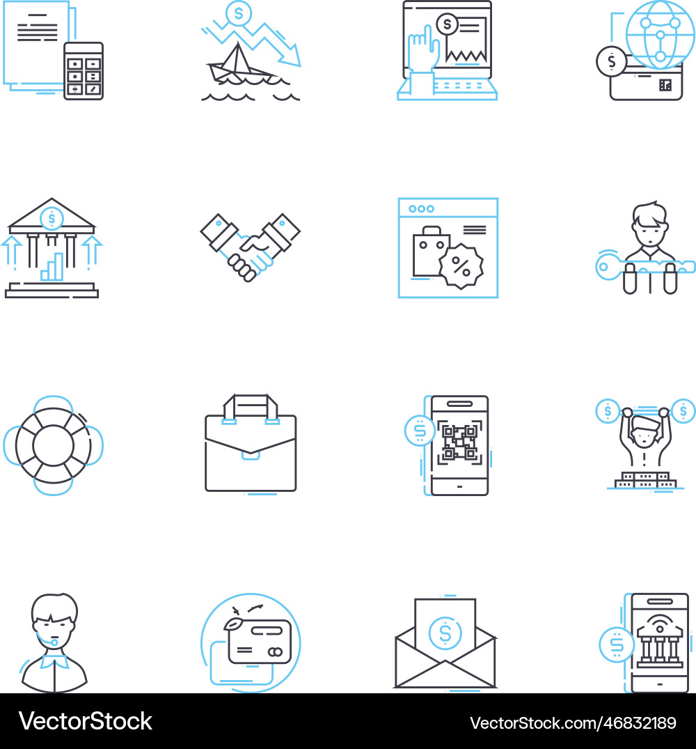 Peer-to-peer lending linear icons set Peer-to-peer lending linear icons set vector image