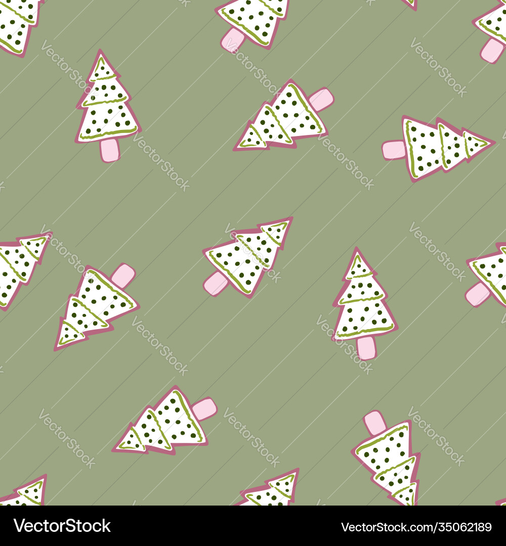 Random seamless doodle pattern with fir tree Vector Image