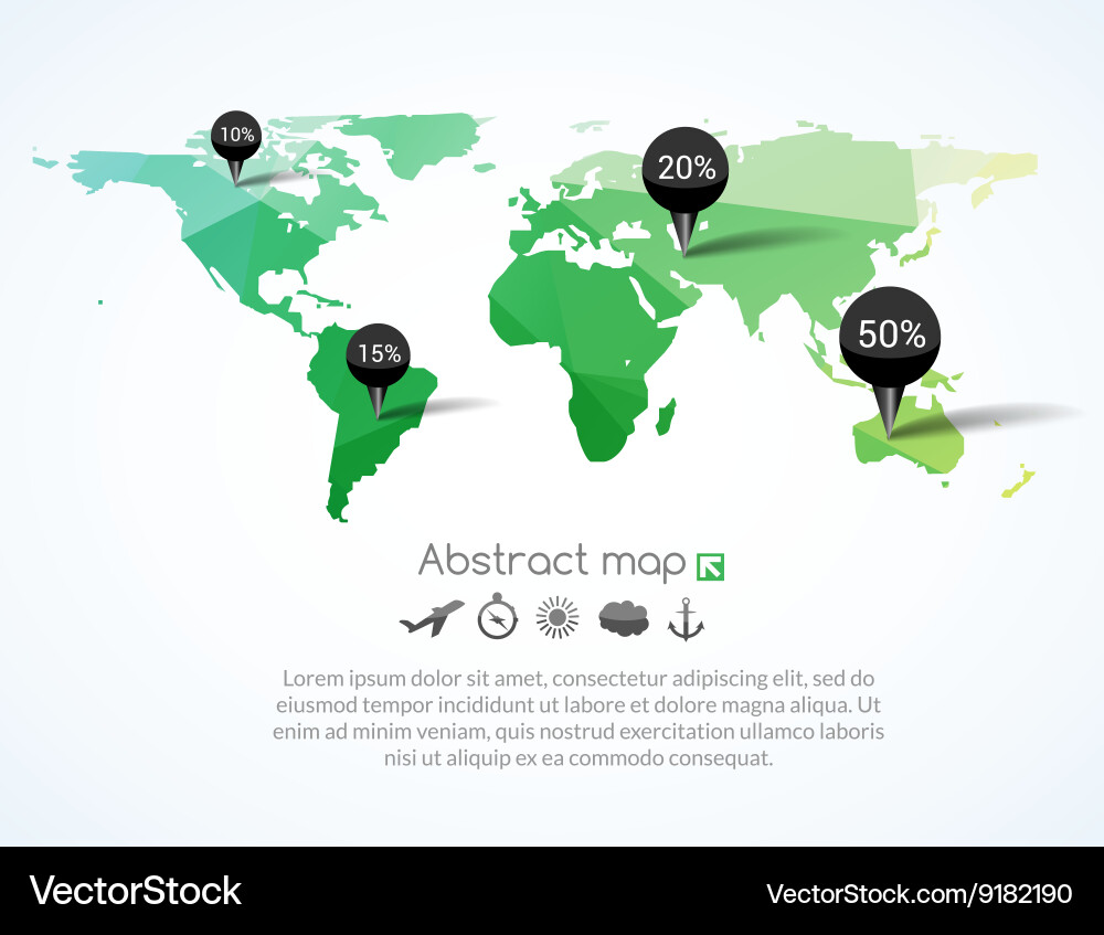 Blue triangle world map with tags points Vector Image
