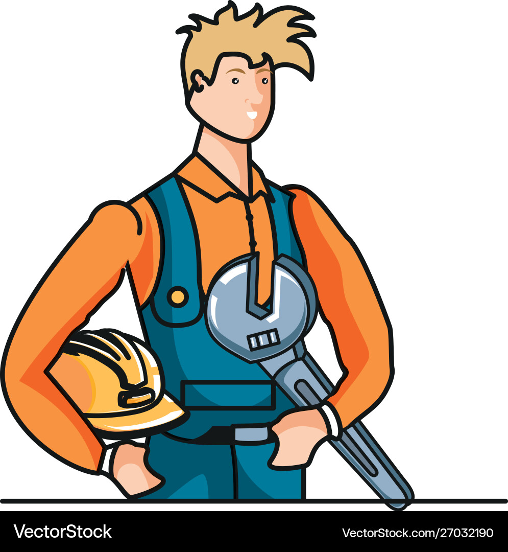 Builder constructor worker with wrench key vector image
