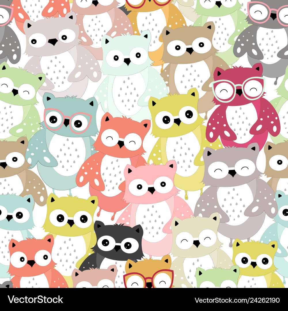 Colorful Owl Seamless Pattern Vector Image