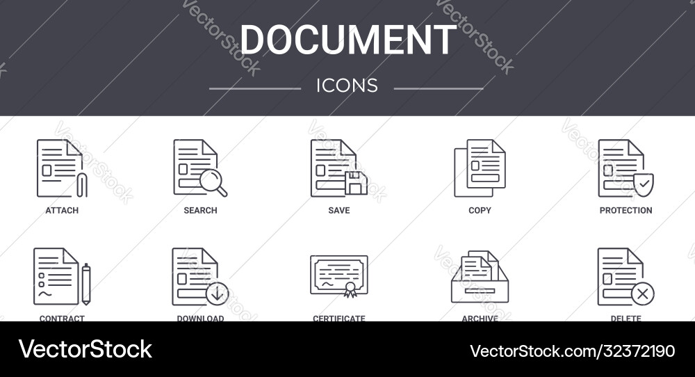 Document concept line icons set contains Document concept line icons set contains vector image