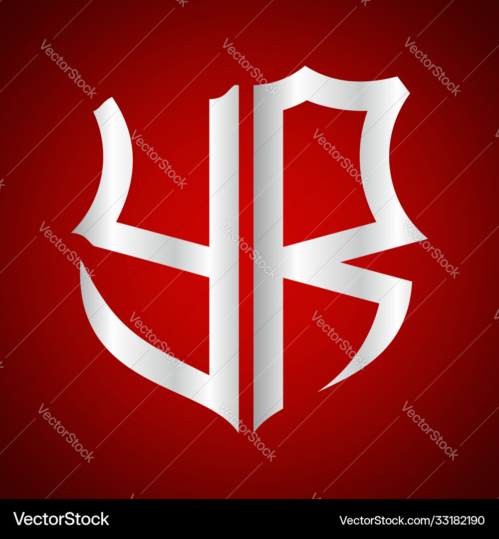 Initials y r shield shape with silver color Initials y r shield shape with silver color vector image