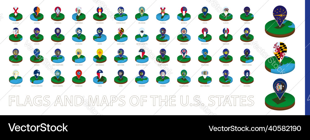 Isometric round map and point marker with flag Vector Image