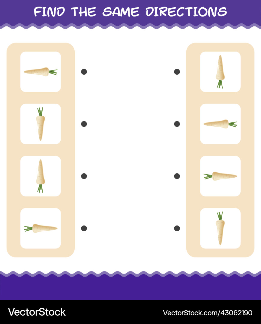 Match the same directions of parsnip matching Vector Image