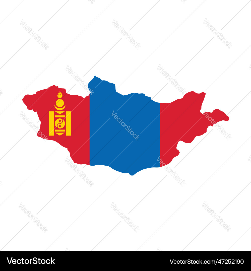 Mongolia map with flag on white background Mongolia map with flag on white background Vector Image