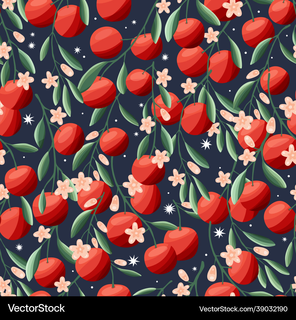 Oranges on tree branches seamless pattern Oranges on tree branches seamless pattern vector image