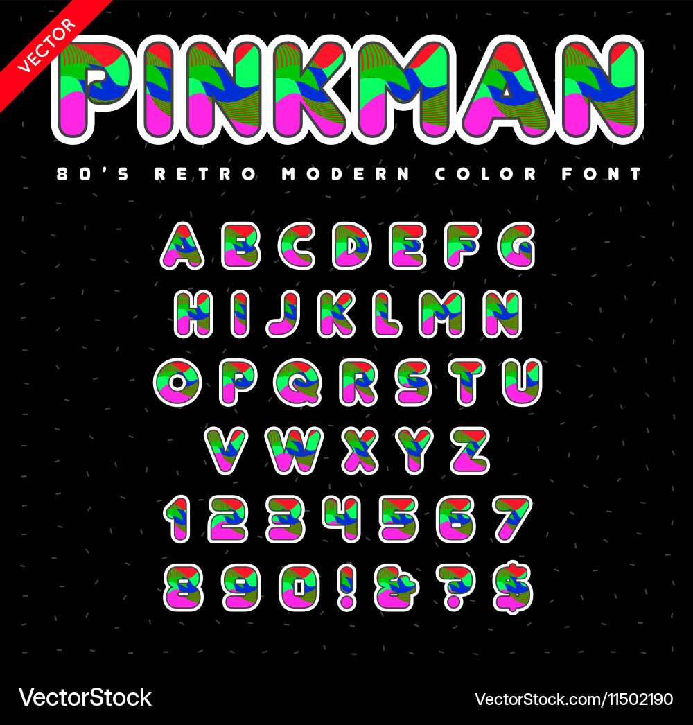 Retro 80s & 90s Lettering Font Set Royalty Free Vector