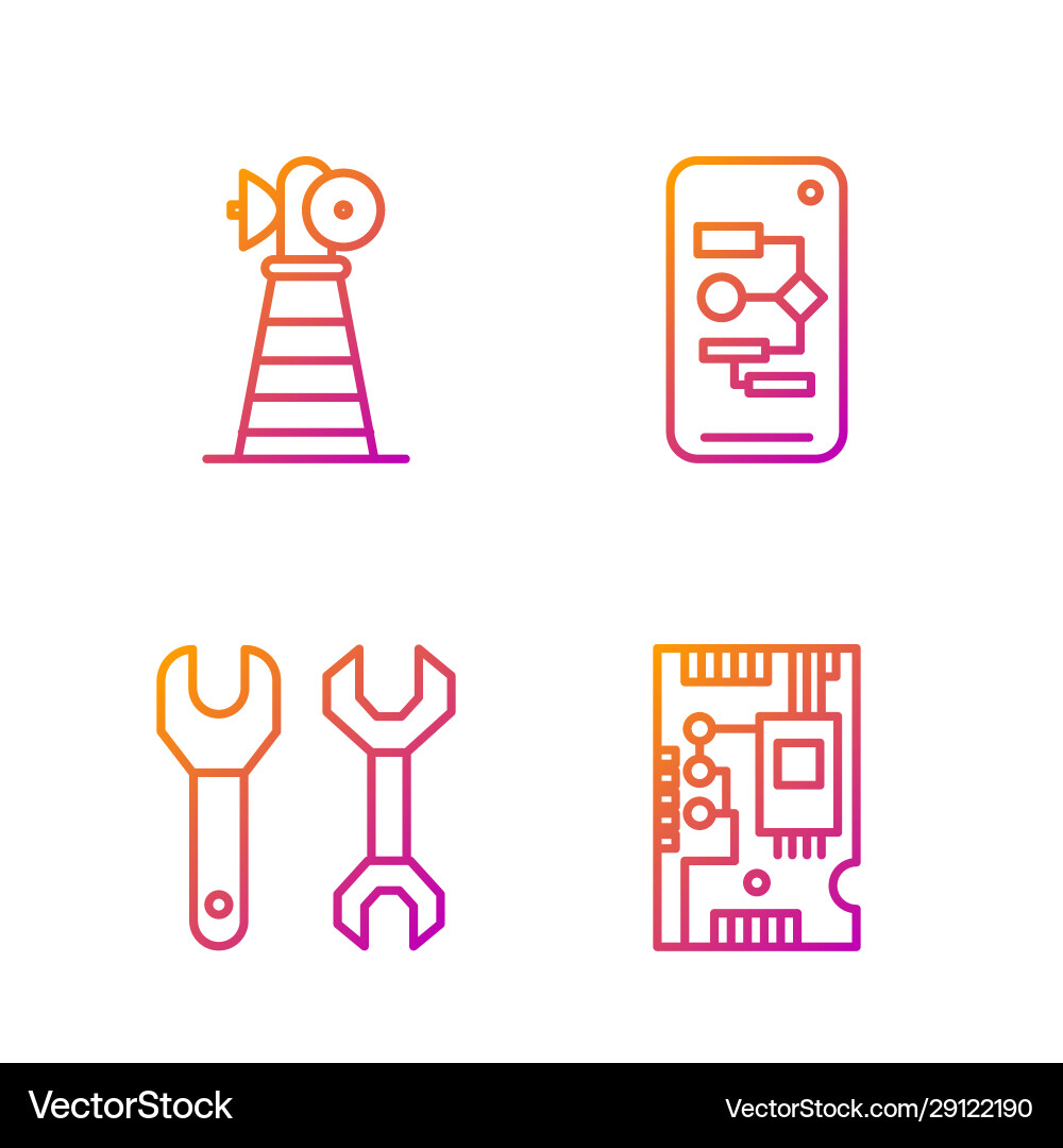 Set line electronic computer components Vector Image
