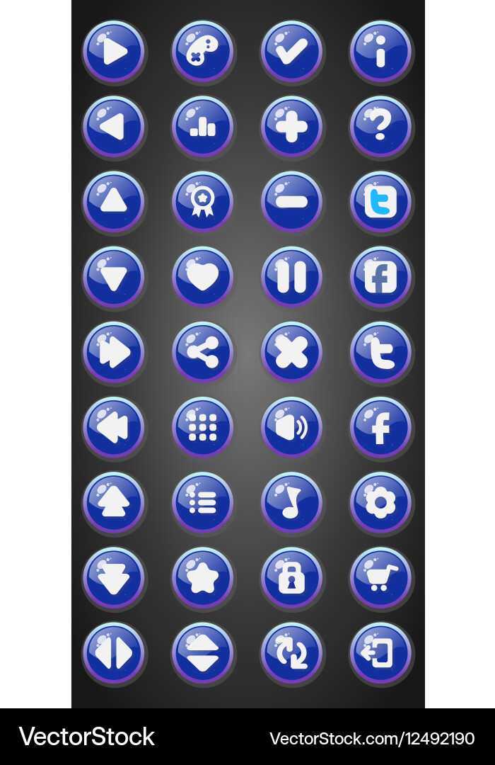 Set of round game buttons in cartoon style vector image