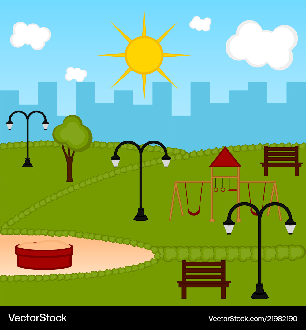 View of a playground with bench Vector Image