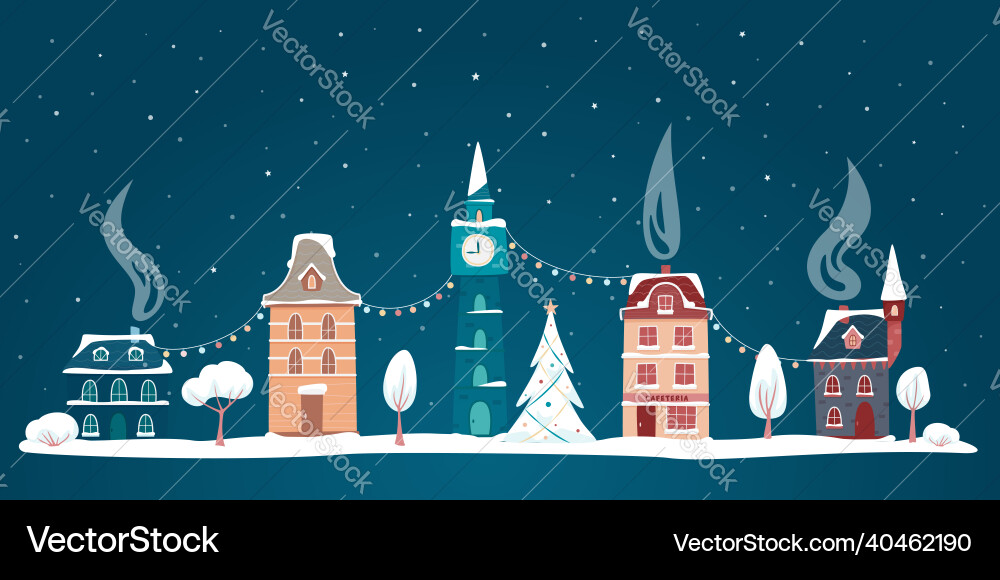 Winter old town street night city landscape Winter old town street night city landscape vector image