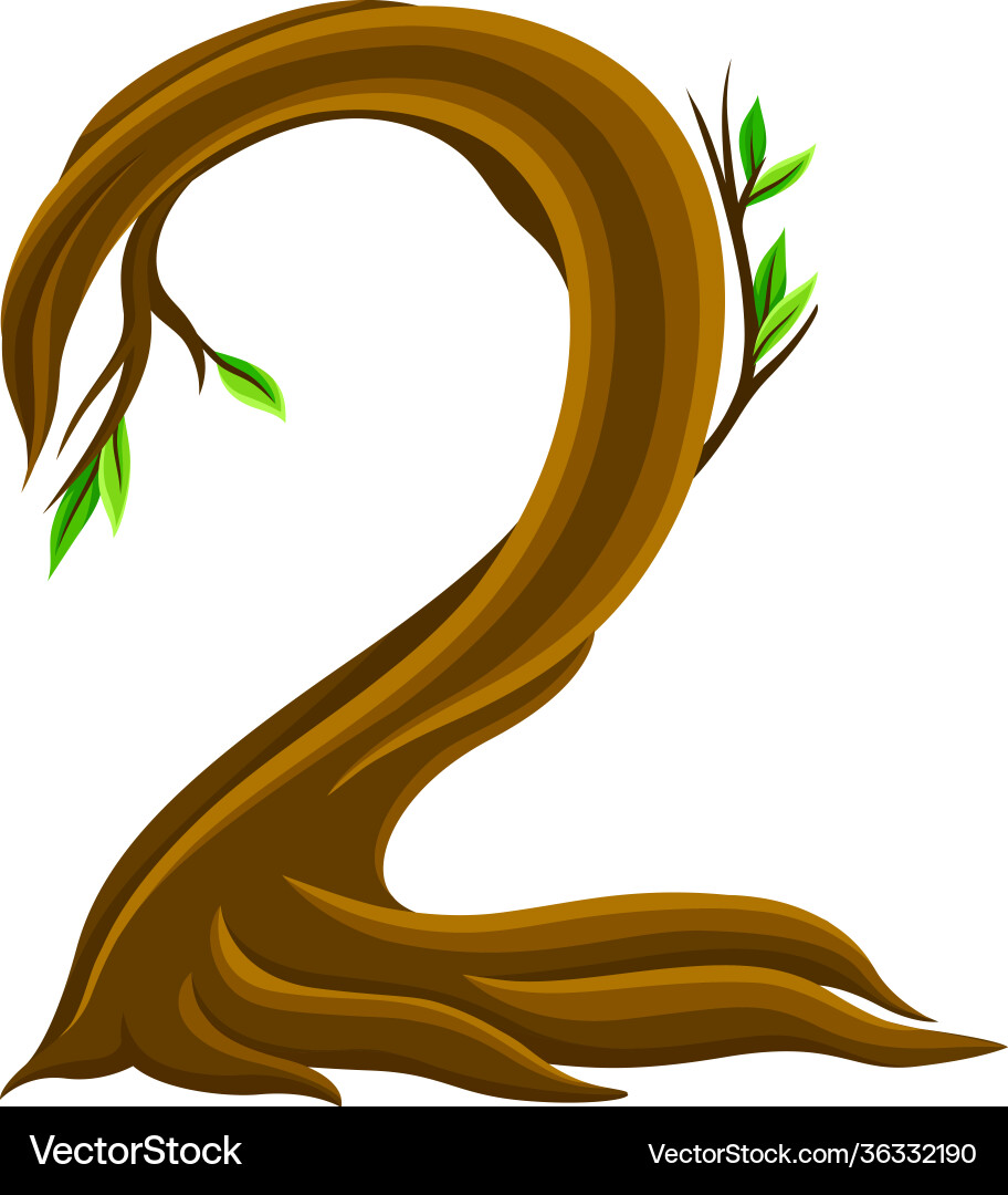 Woody number two arranged from branching tree stem Woody number two arranged from branching tree stem vector image