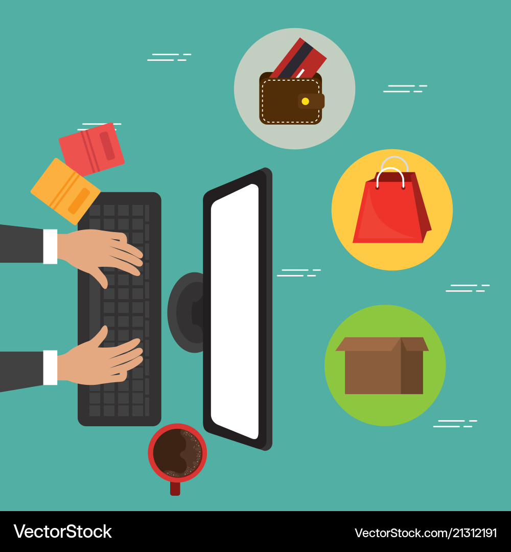 Hands working in the desktop computer Hands working in the desktop computer vector image
