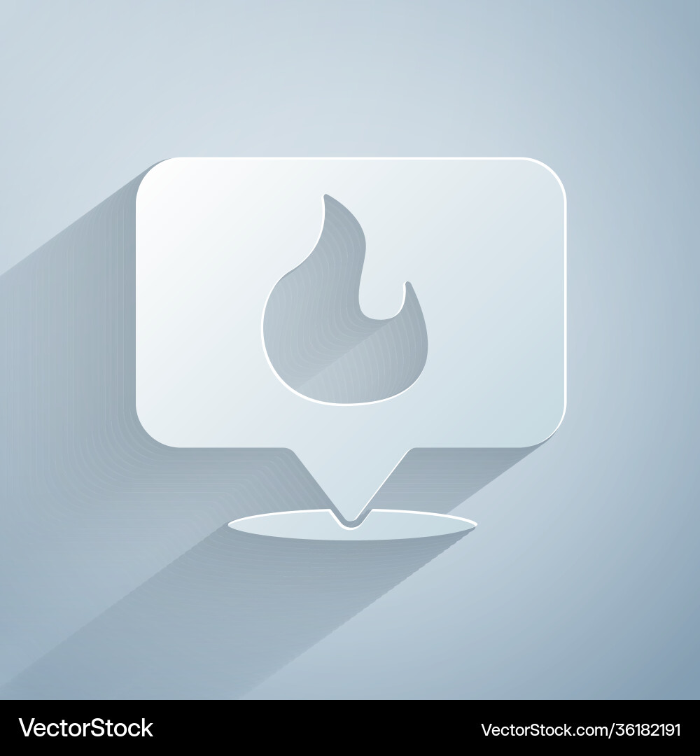 Paper cut map pointer with fire flame icon Paper cut map pointer with fire flame icon vector image