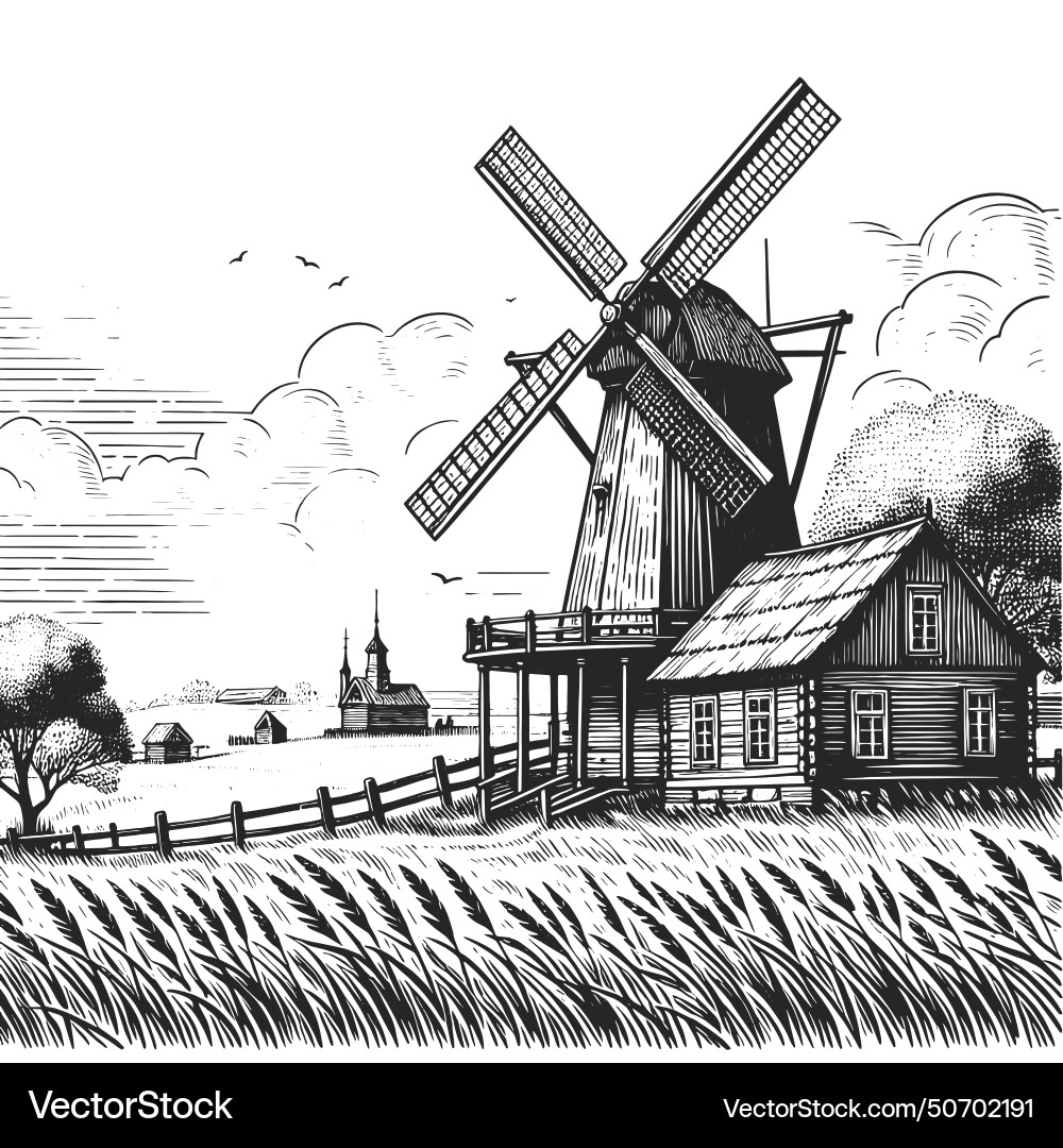Rustic Windmill Drawing Rustic Windmill Vector Images (over 1,100)